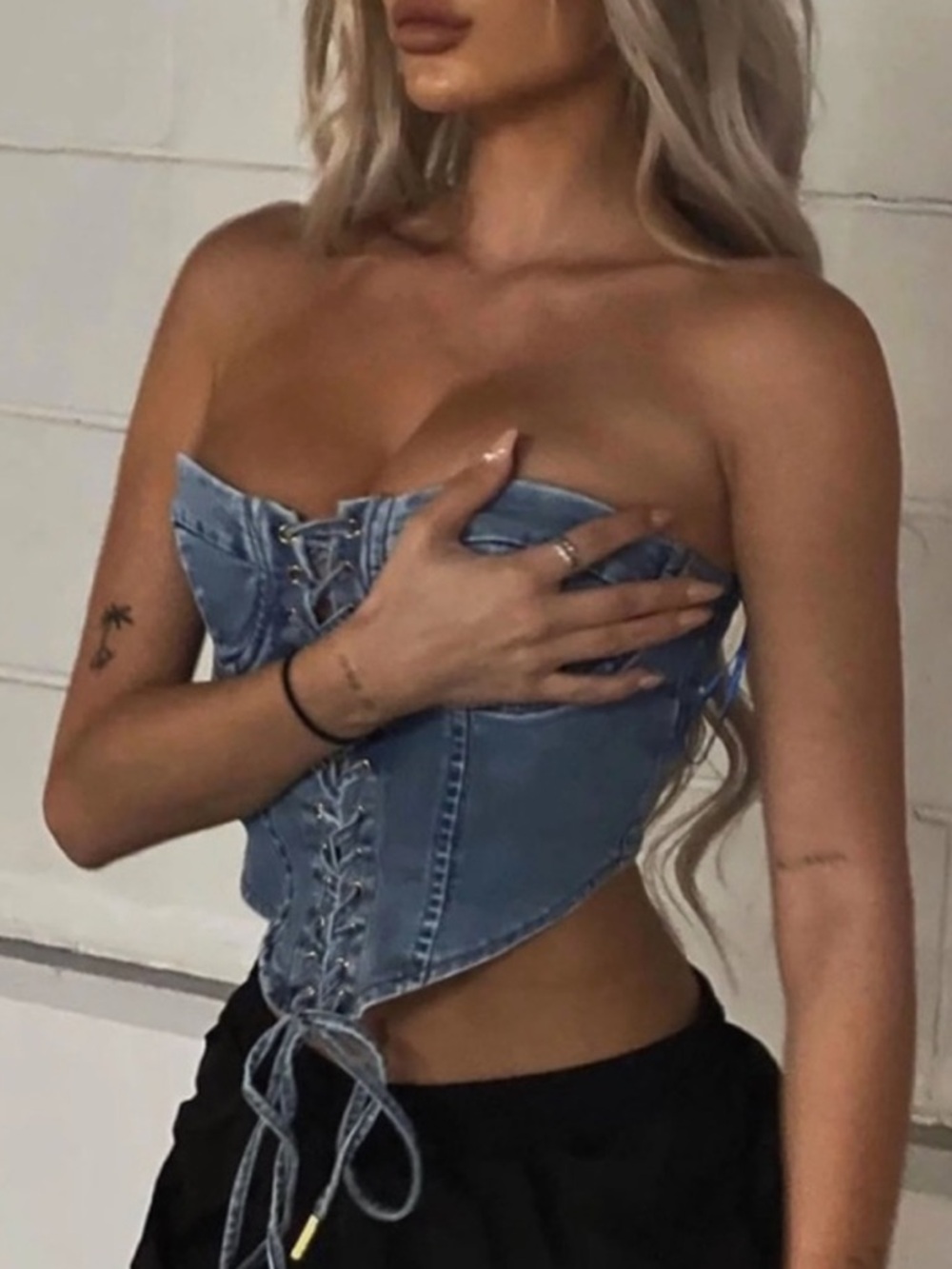 Denim Tie Corset Top- Fashion Nova